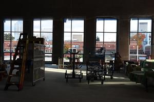 windows in gym looking at downtown